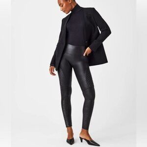 SPANX Black Coated Faux Leather Moto Leggings S NWOT